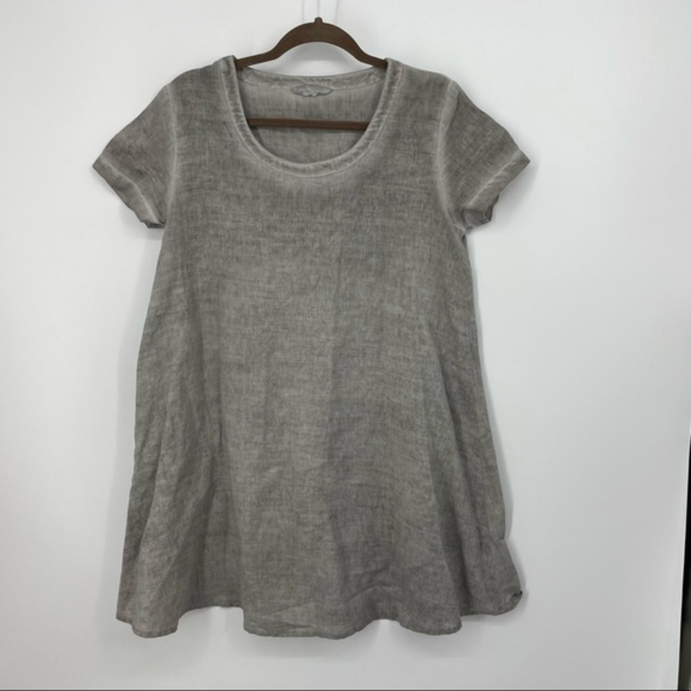 Catwalk‎ Studio Ramie blend Boho tunic Top Size S Lagenlook gray short sleeve